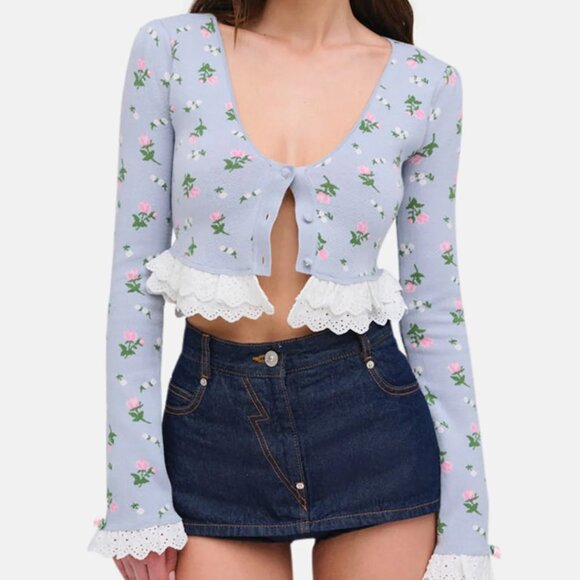 NEW FOR LOVE AND LEMONS AMALIA FLORAL PRINT CARDIGAN TOP SIZE S - Picture 1 of 16